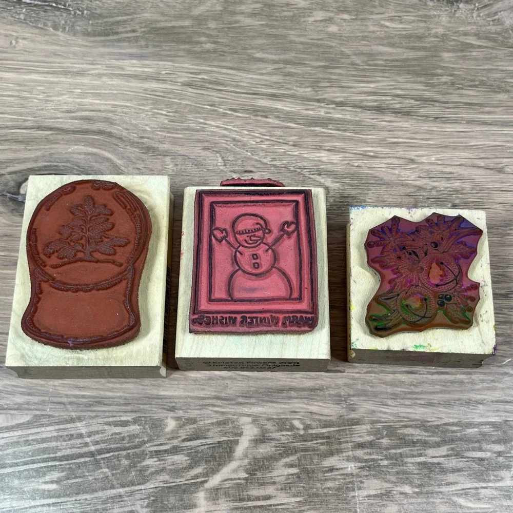 Vintage Stampin Up Christmas Rubber Stamp Lot 25pc Wood Block Holiday Winter